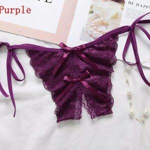 Sexy Open Crotch Crotchless Lace Bow Adjustable Panties One Sz